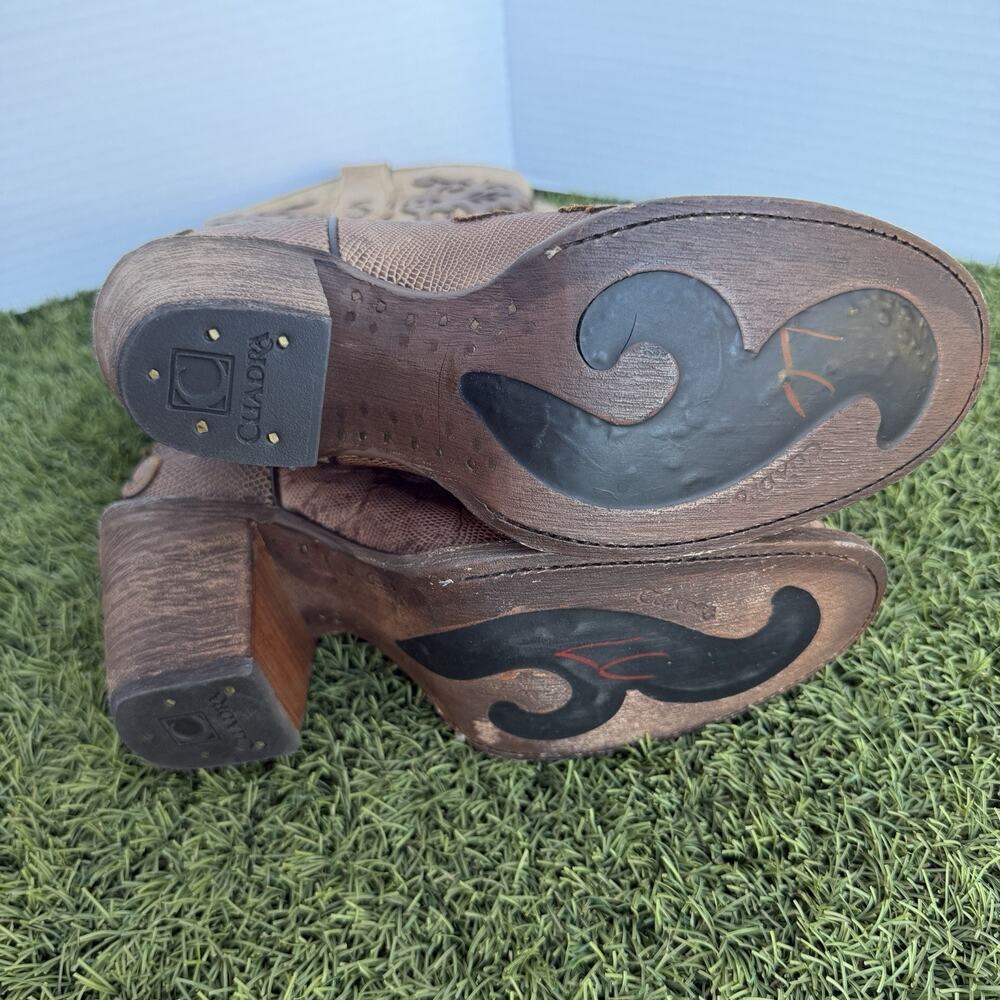 Cuadra Genuine Teju Lizard Cowboy Boots Women Brown Scroll Overlay Size 8 - Picture 9 of 11